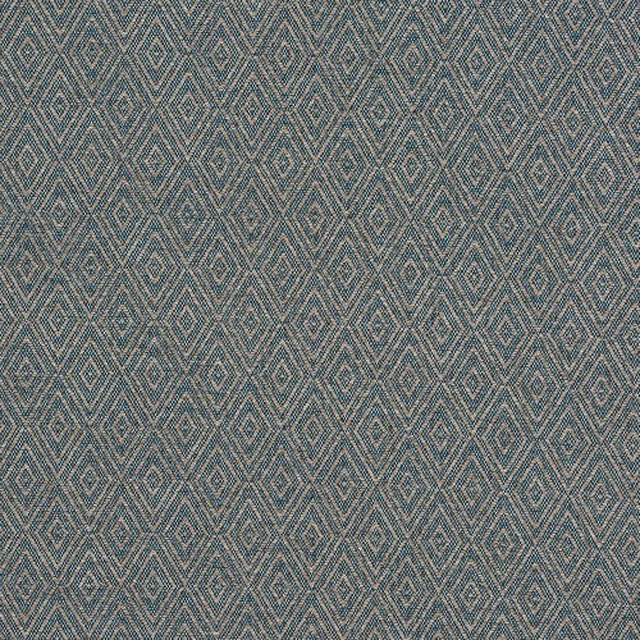 Muted teal geometric fabric with small diamond repeat and bronze-grey detailing