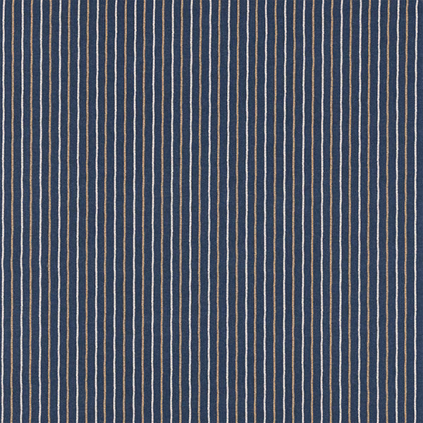 Navy indigo cotton stripe fabric with fine cream vertical pinstripes