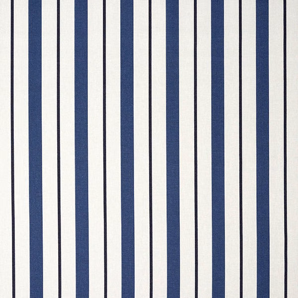 Cream fabric swatch with bold navy vertical stripes and fine pinstripes