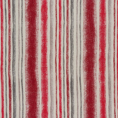 Vertical cherry red and grey striped cotton swatch on an ivory ground