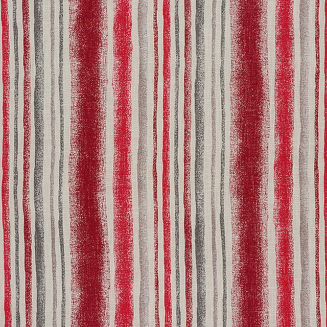 Vertical cherry red and grey striped cotton swatch on an ivory ground