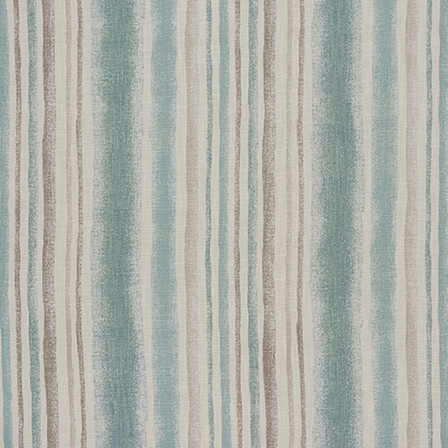 Vertical cornflower blue, cream and taupe stripes on textured cotton fabric