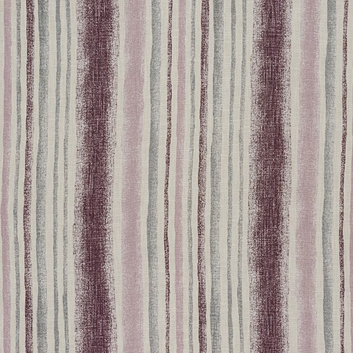 Vertical grape plum and blush stripes on a pale neutral cotton fabric swatch