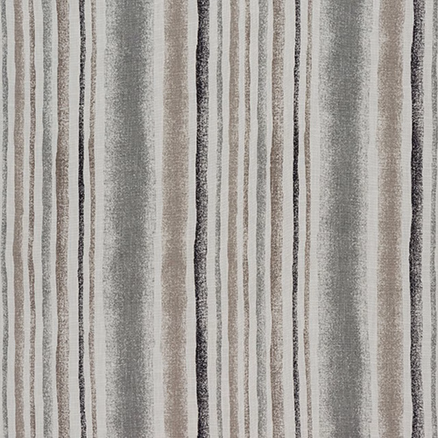 Vertical grey and taupe striped cotton fabric with a softly textured matte weave