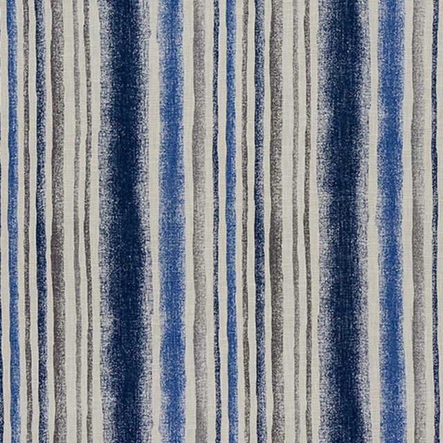 Painterly vertical indigo and pale grey striped cotton fabric swatch