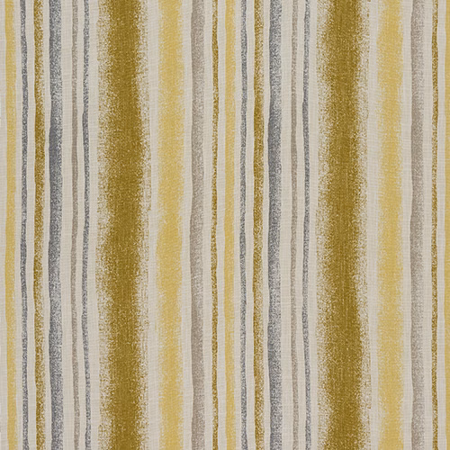 Vertical ochre, cream and grey striped cotton fabric with a soft painterly weave