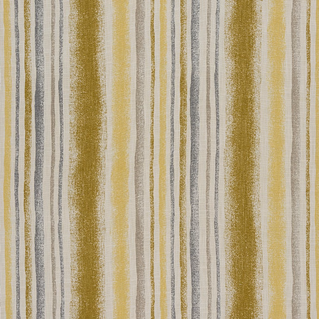 Vertical ochre, cream and grey striped cotton fabric with a soft painterly weave