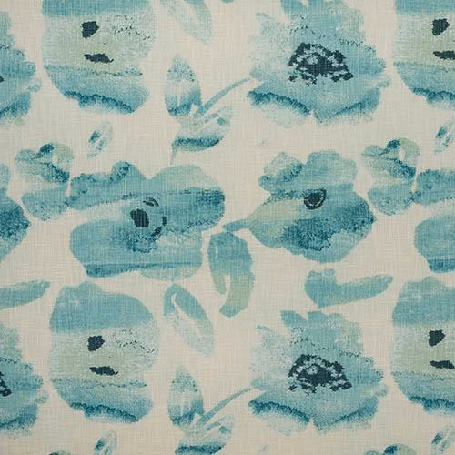 Duck egg and aqua painterly floral cotton on an ivory ground