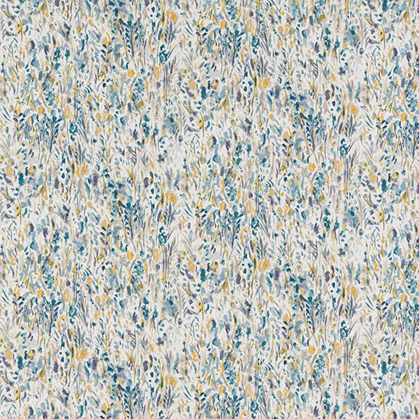 Pale printed cotton with teal, ochre and grey leaf motifs