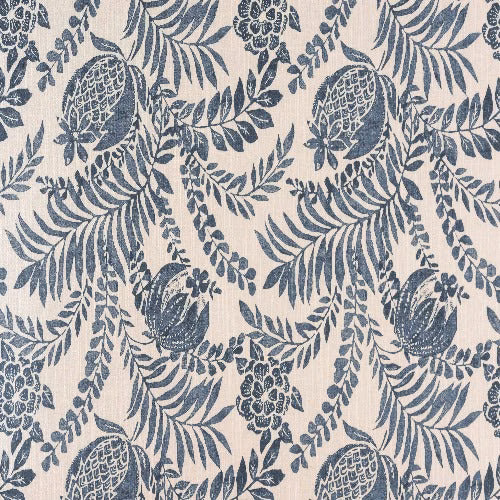 Large navy botanical print on a pale textured ground