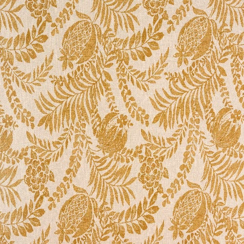 Cream fabric with large ochre botanical leaf and fruit print