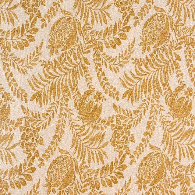 Cream fabric with large ochre botanical leaf and fruit print
