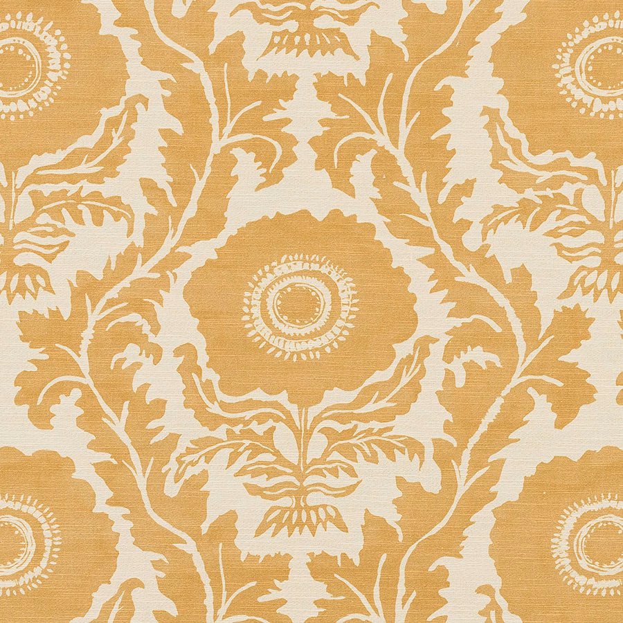 Large floral damask print in antique gold and cream on woven fabric