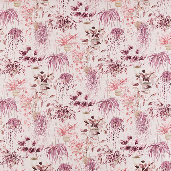 Blush botanical print with hanging floral sprays on a pale ground