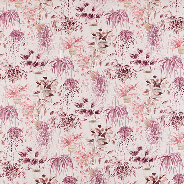 Blush botanical print with hanging floral sprays on a pale ground