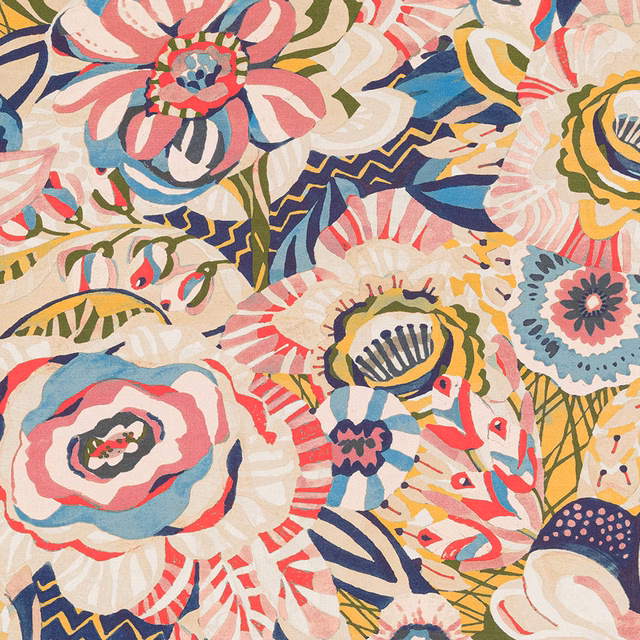 Large multicolour floral print on a cream cotton ground
