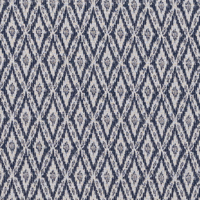 Blue and cream diamond geometric woven fabric swatch
