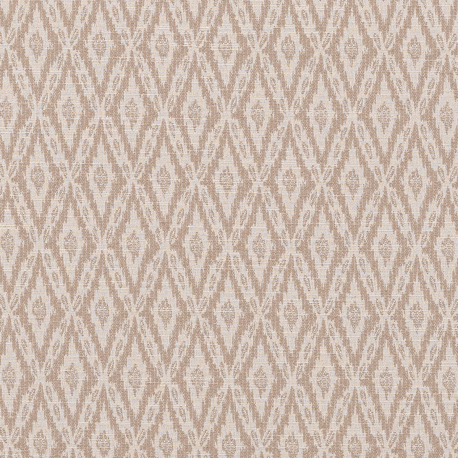 Soft beige geometric woven fabric swatch with ivory lattice pattern