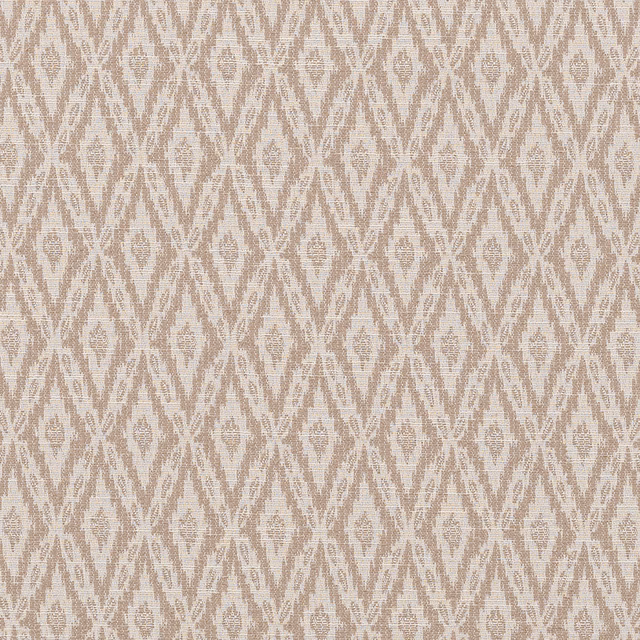 Soft beige geometric woven fabric swatch with ivory lattice pattern