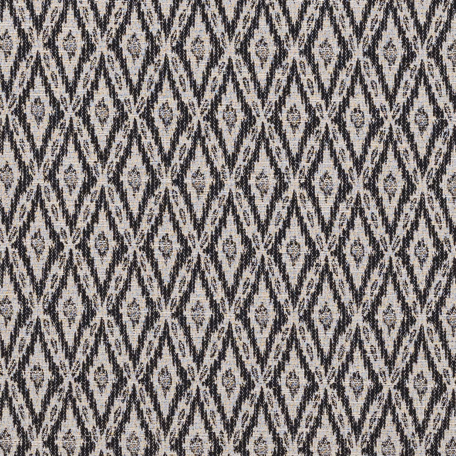 Charcoal-black geometric diamond weave on an ecru textured fabric swatch