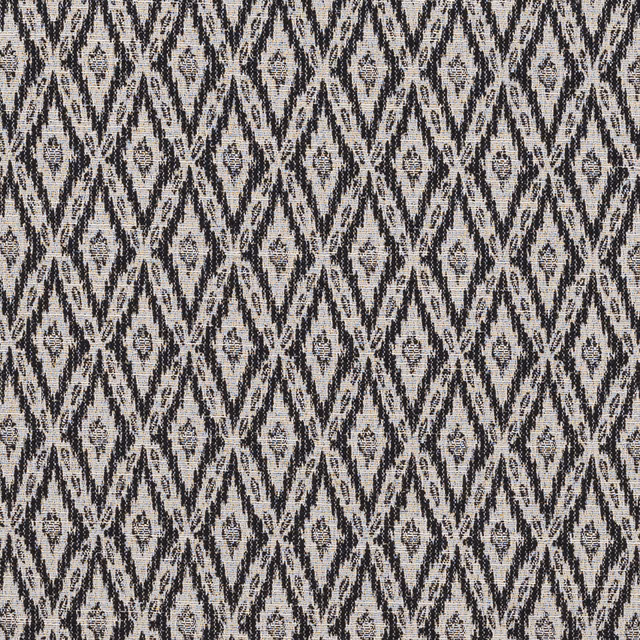Charcoal-black geometric diamond weave on an ecru textured fabric swatch