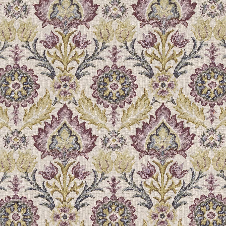 Large woven damask fabric in mauve grape, olive and cream tones