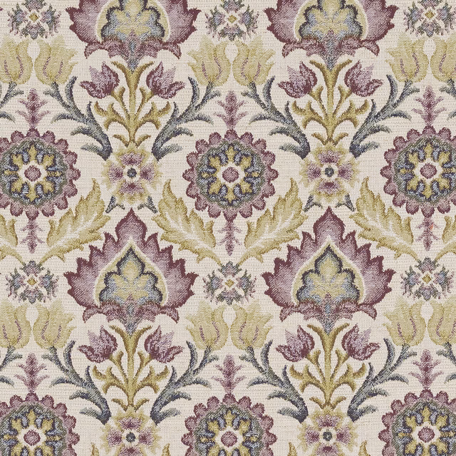 Large woven damask fabric in mauve grape, olive and cream tones