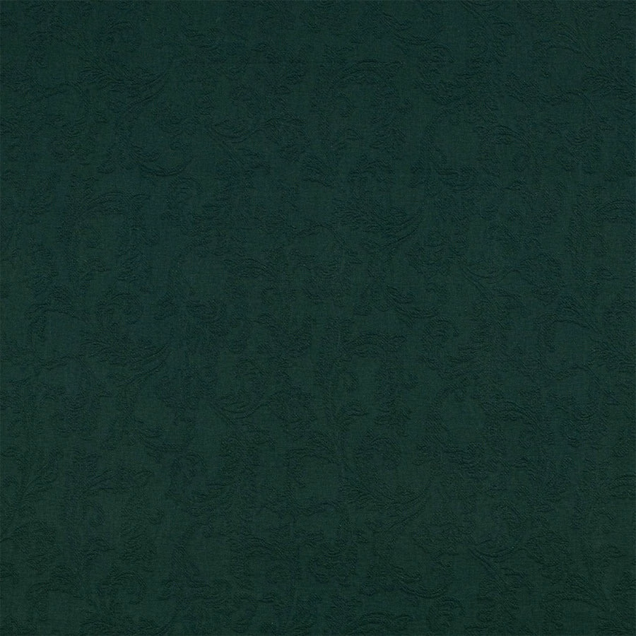 Deep jade green cotton fabric with a subtle tonal scroll-like pattern