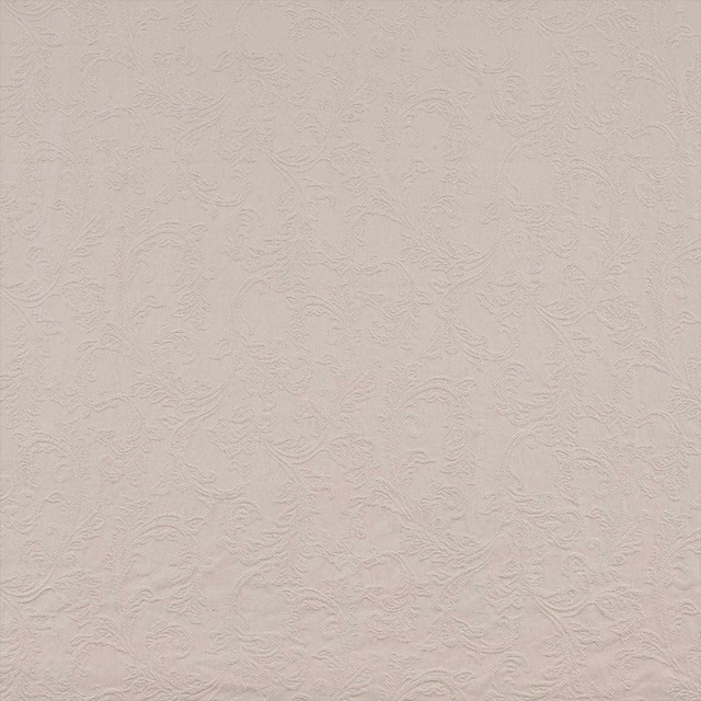 Pale ivory fabric swatch with subtle raised damask scroll texture