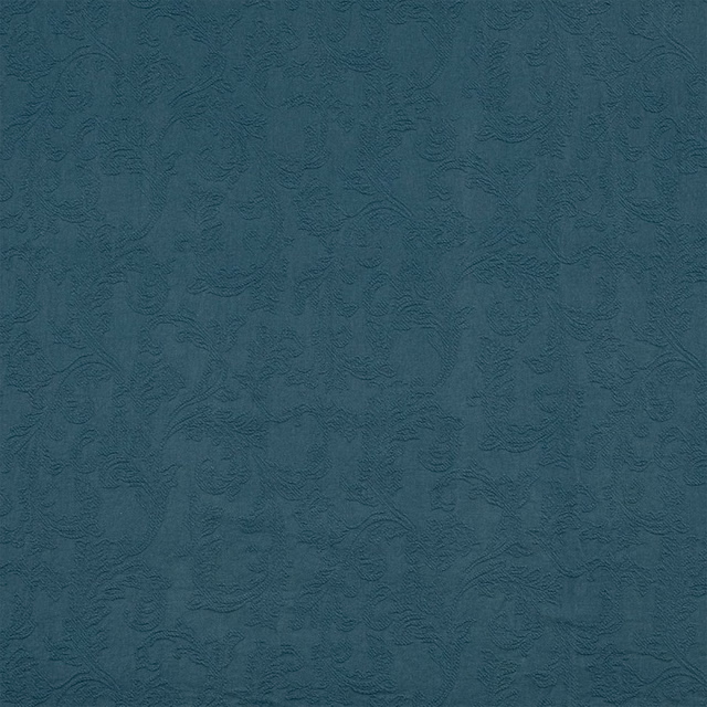 Deep teal damask fabric with a matte, tonal woven texture