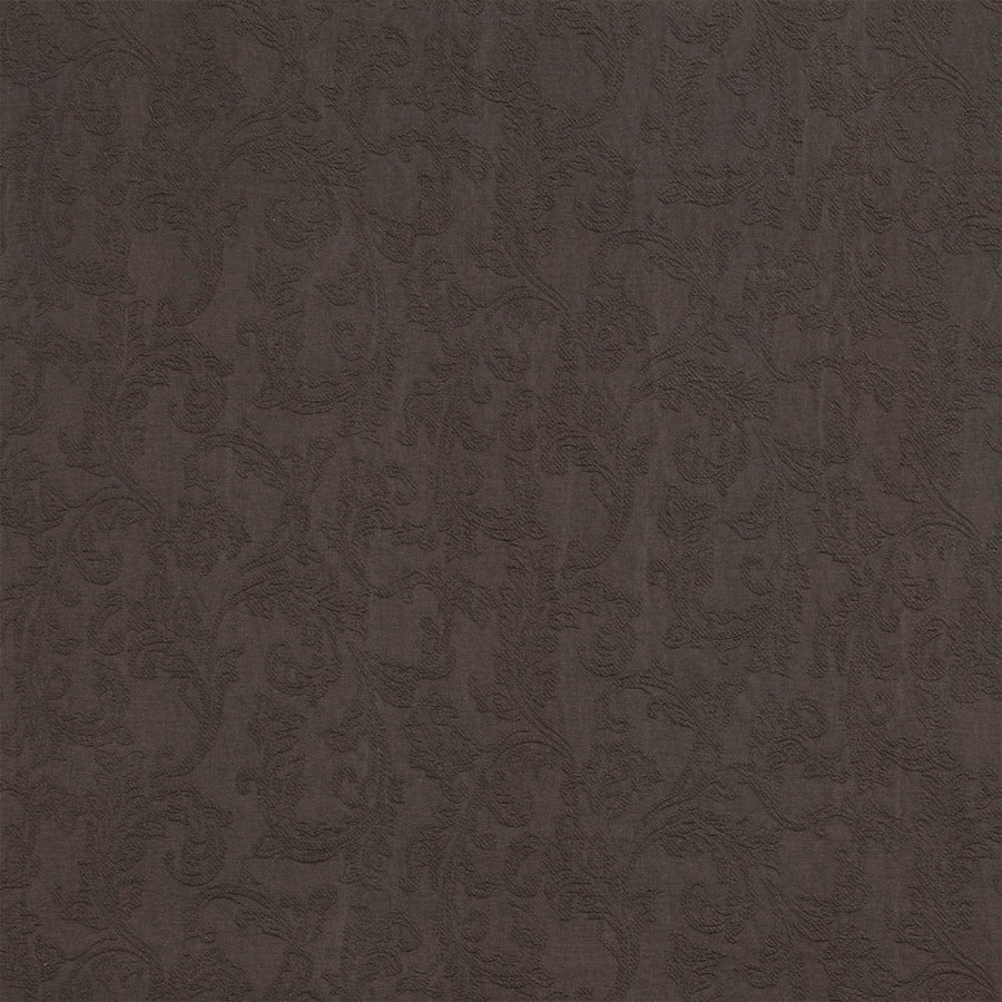 Dark chocolate-brown damask fabric swatch with subtle tone-on-tone pattern