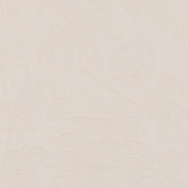 Pale chalk ivory damask fabric swatch with softly raised tonal pattern