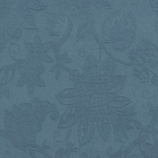 Soft French blue floral damask fabric with raised tonal texture