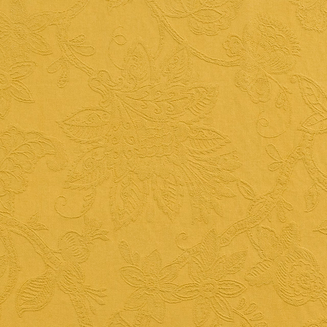 Soft mustard gold floral damask fabric with raised tonal leaf motifs