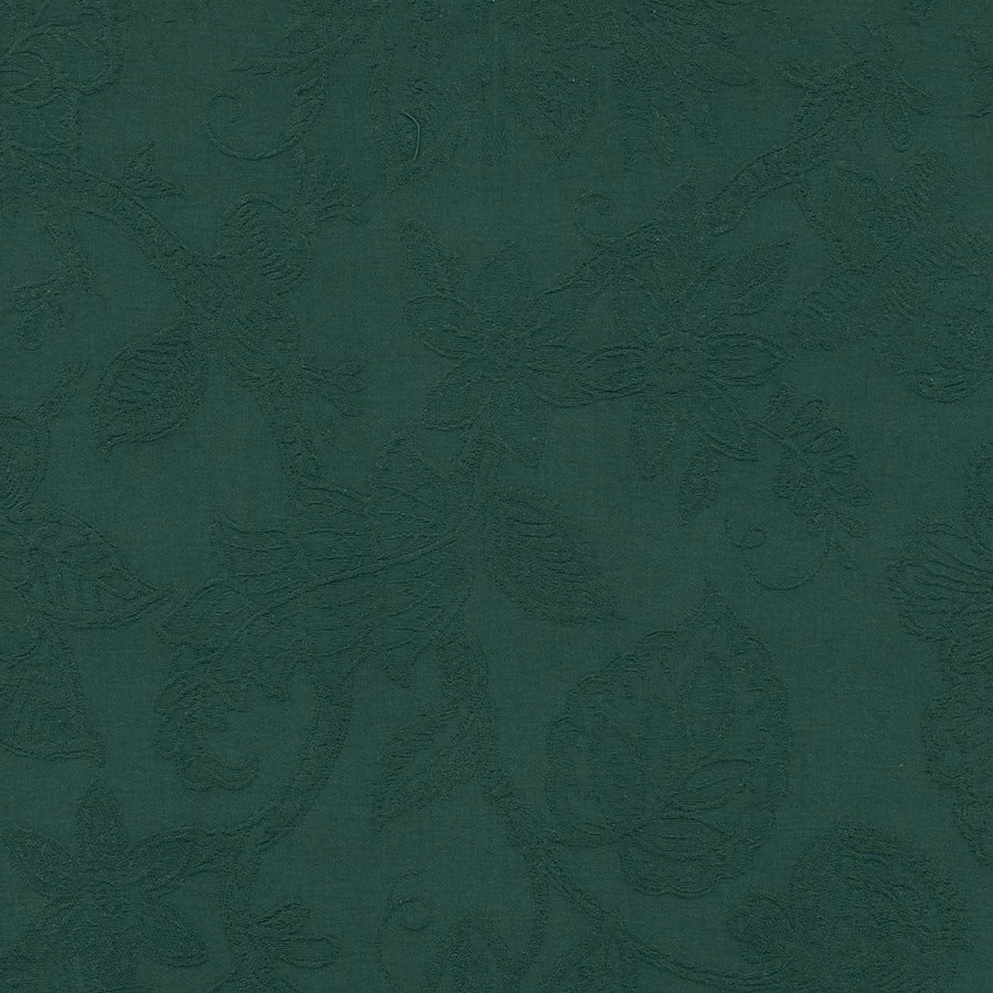 Deep jade green abstract embossed cotton fabric with organic swirls