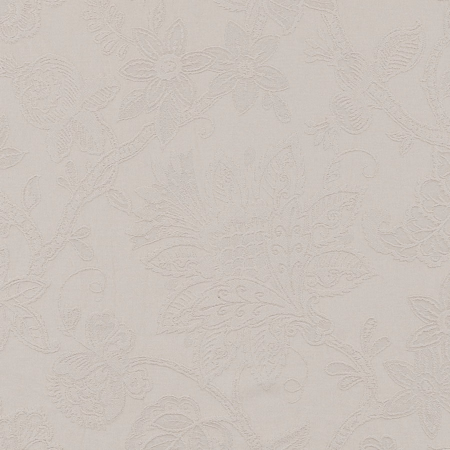 Soft cream floral jacquard with raised scrolling leaves and subtle texture