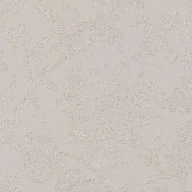 Soft cream floral jacquard with raised scrolling leaves and subtle texture