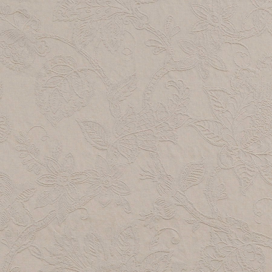 Pale pebble beige floral fabric with raised leaf and blossom pattern