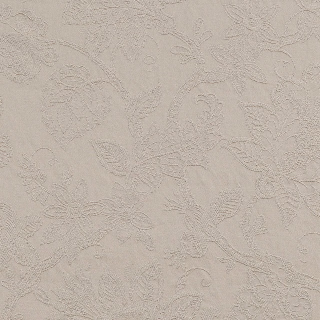Pale pebble beige floral fabric with raised leaf and blossom pattern