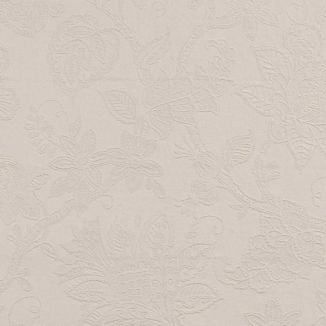 Tone-on-tone putty cream floral fabric with raised leaf and scroll pattern