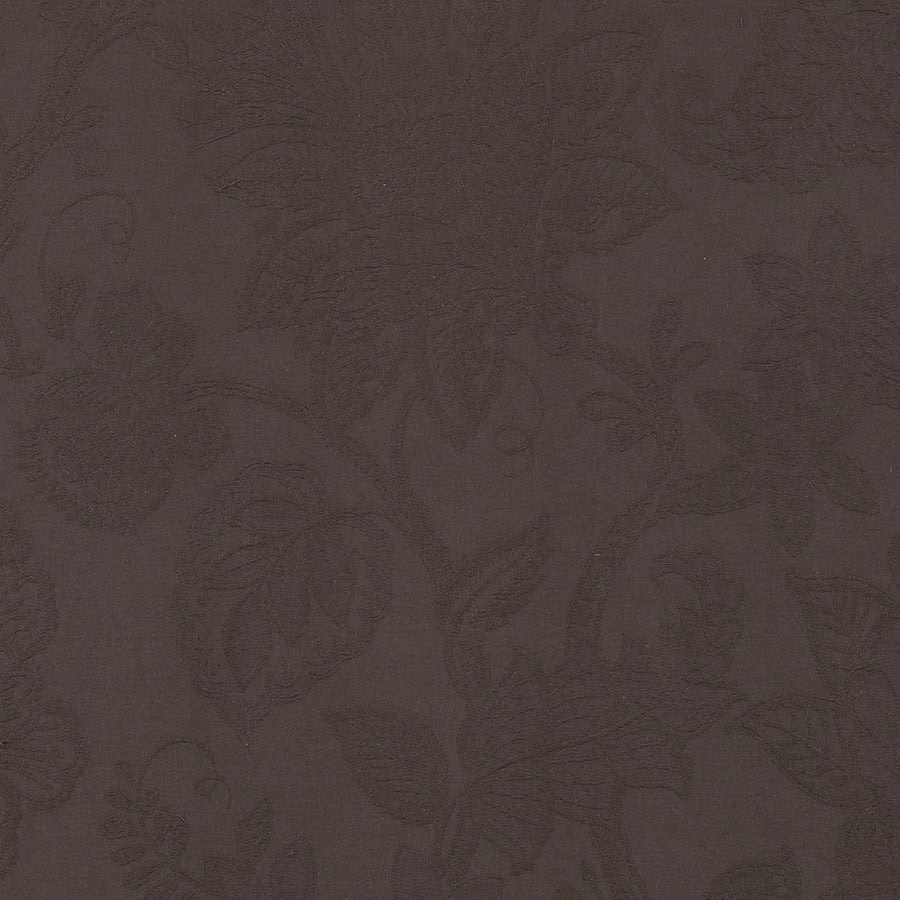 Dark truffle brown botanical cotton swatch with subtle tonal leaf pattern