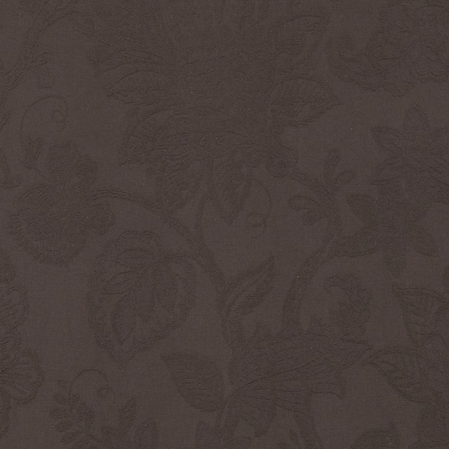 Dark truffle brown botanical cotton swatch with subtle tonal leaf pattern