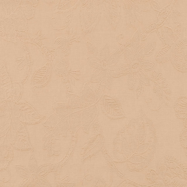 Warm wheat beige floral fabric with a subtle raised leaf and scroll pattern