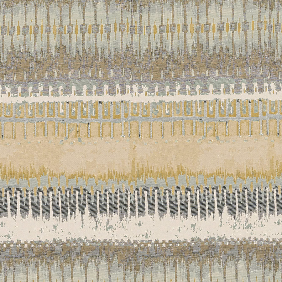 Abstract striped fabric swatch in seafoam, cream, taupe and grey with painterly woven texture