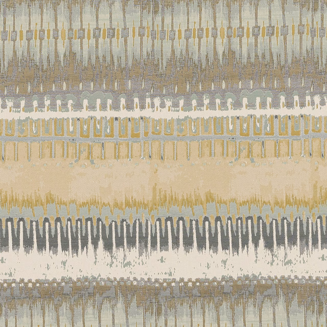 Abstract striped fabric swatch in seafoam, cream, taupe and grey with painterly woven texture