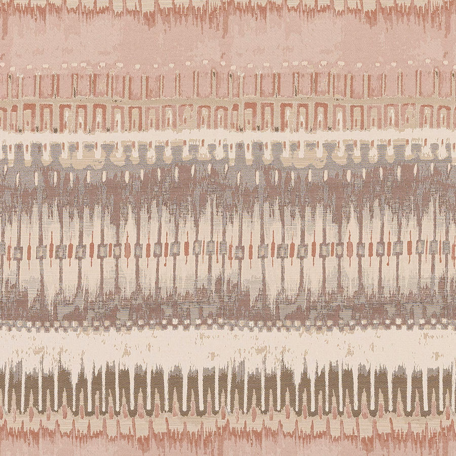 Abstract striped fabric swatch in dusty spice pink, taupe and cream