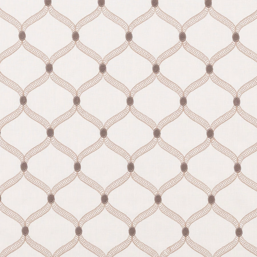 Mocha brown looping geometric fabric on a pale cream ground