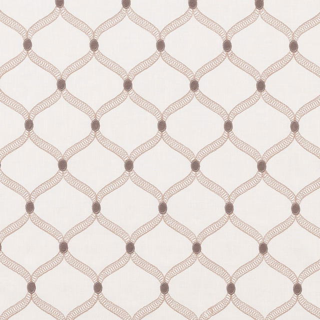 Mocha brown looping geometric fabric on a pale cream ground