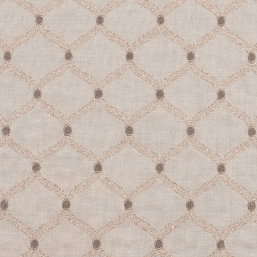 Natural cream geometric fabric with soft lattice lines and small taupe dots