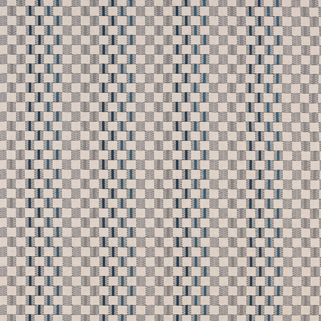 Small woven geometric fabric in soft indigo blue and pale grey